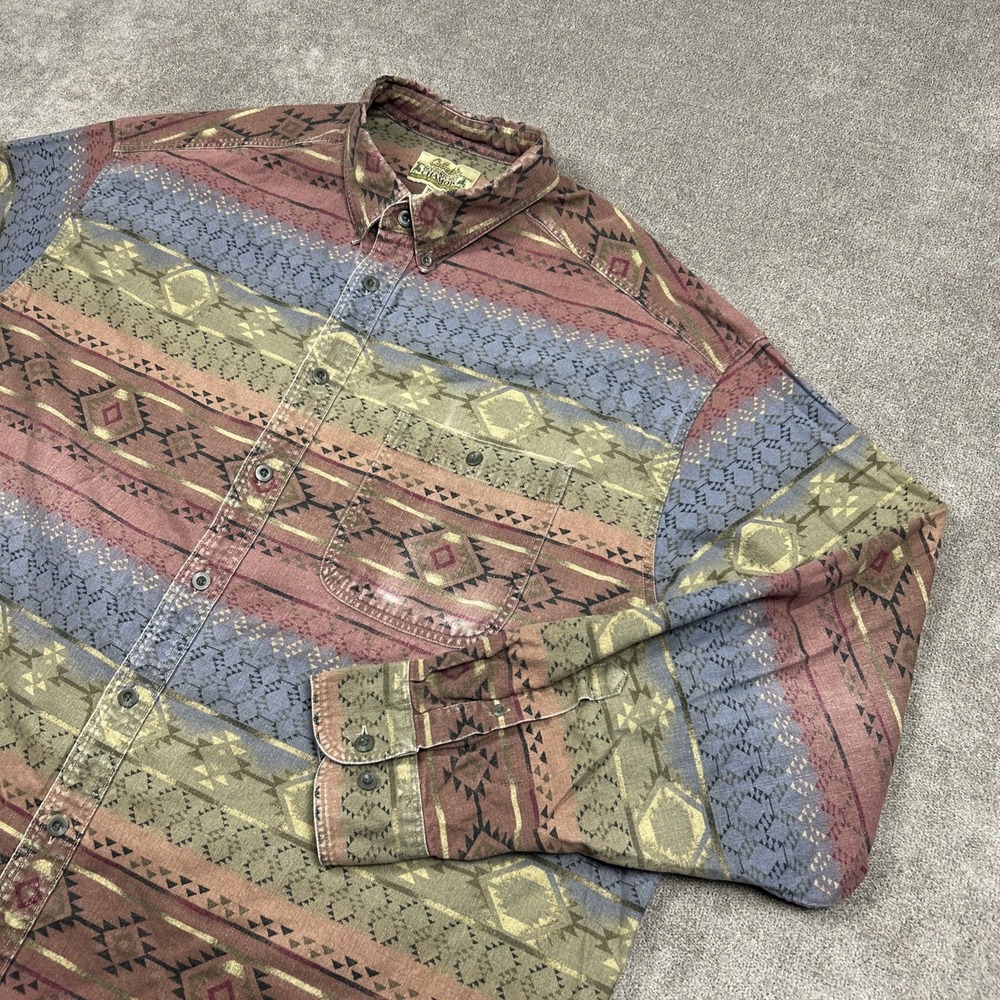 Cabelas Shirt Mens 3XLT Button Up Deerskin Soft Chamois Flannel Outdoor Aztec